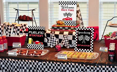 Race Car Bar Birthday Party Decorations Supplies Kit Racing Banner/22 Food Cards • $24.83