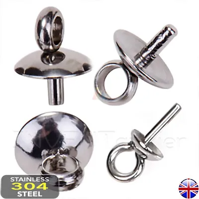 304 Stainless Steel Cup Bail With Pin For Half-drilled Beads Pearl  3 5mm   255 • £2.19