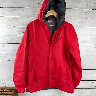 Columbia Windbreaker Jacket Mens Medium Red Hooded Full Zip Lightweight Packable • $19.99