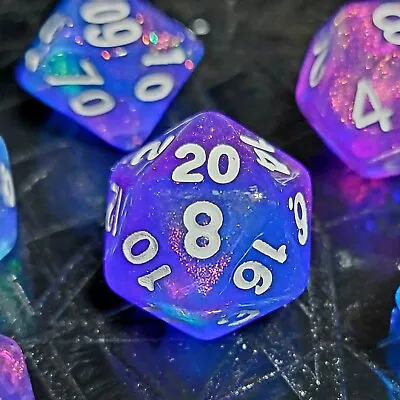 Shimmering Purple-Blue DnD Dice Set | Dungeons And Dragons | 7 Die RPG Set D20 • $13.99