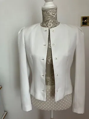 Alexon: Vintage White Jacket Button-front Padded Shoulders Size 10 • £14.99