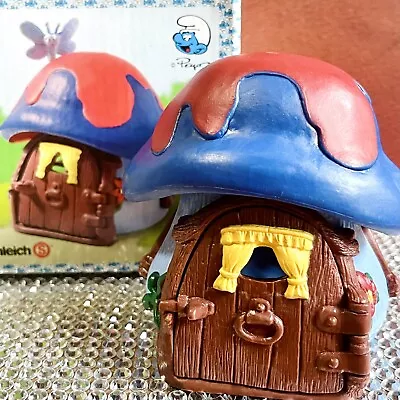 RARE Smurfs Blue & Red Mushroom House Vintage 1978 Smurf Blue Cottage With BOX • $46.40