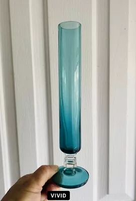 Vintage Teal Blue/Green Glass Stem Vase 23cm H • $29