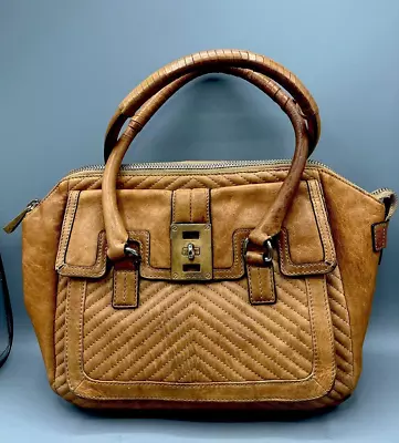L.A.M.B Camel Tan Leather Satchel Purse Double Handle Handbag With Topstitching • $115