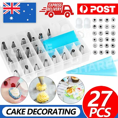$14.35 • Buy 27Pcs Cake Decorating Tools Kit Piping Nozzles Cream Icing Bags Set Pastry Tips