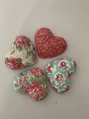 Fridge Magnets Heart Rose Embossed Moulded Hand-crafted  Decoupaged  (set Of 4) • £4.99