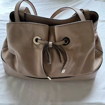 $100 • Buy Kate Spade Neutral Soft Leather Gold Foil Logo Tote Bag.