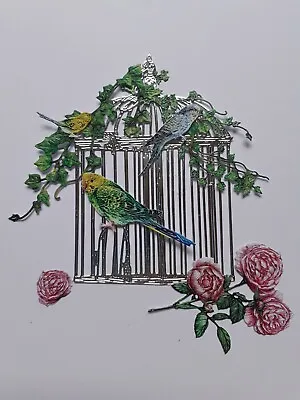 TWO RED ROBINS SILVER BIRD CAGE AVIARY FLOWER DIE CUTS X 2 Sets CARD TOPPER KIT • £3.95