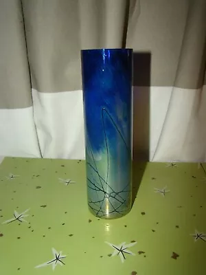 Vintage 1982 Steven Maslach Signed Art Glass Iridescent Bud Cylinder VASE • $45