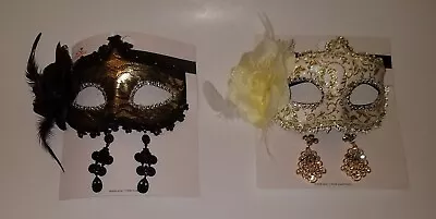 NEW 2 Adult Masquerade Mask Matching Earrings Set Halloween Ivory Gold Black Lot • $21.21