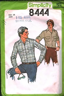 8444 Vintage Simplicity SEWING Pattern Mens Top Stitched Shirt Button Front OOP • $5.59