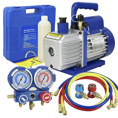 35CFM 1/4HP Air Vacuum Pump HVAC &R134A R410a R22 Kit AC A/C Manifold Gauge Set • $94.58