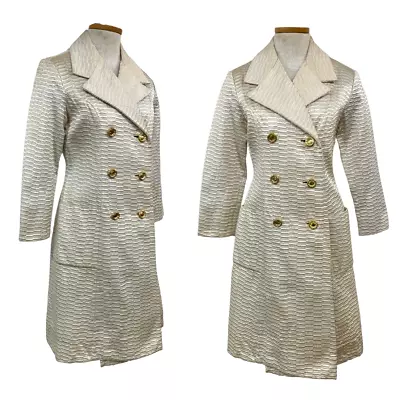 Vtg Vintage 1960s 60s Designer Mod Metallic Gold Brocade Classic Jackie O Coat • $120