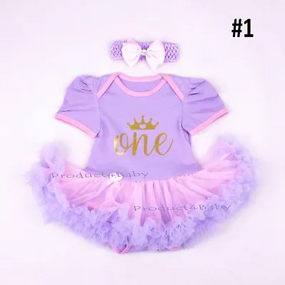 Baby Girl First 1st Birthday Party Tutu Dress 2ps Set Romper + Headband Outfit • $19.76