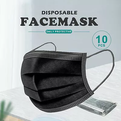 10x Black / Blue Face Mask 3 Layer Ply Mouth Masks Moist Proof Filter Disposable • $5.18
