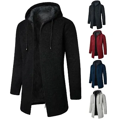 Men's Fleece Hoodies Full Zip Hooded Jacket Winter Long Coat Jacket Outerwear • $41.38