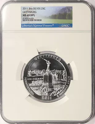 2011 Gettysburg ATB 5 Oz Silver Quarter 25c NGC MS69 DPL • $275