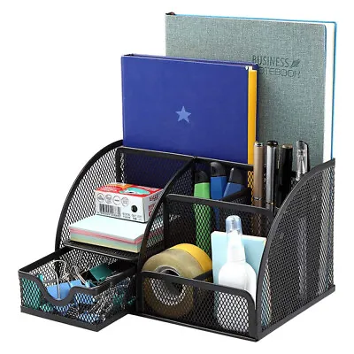 Desk Organizer Pen Holder 6 Component Mesh Office Accessories Cady With 1 Drawer • $16.99