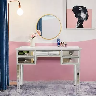 New Modern Mirrored Console Table Makeup Vanity Desk With 5 Drawers Storage • $159.90
