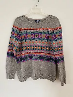 Chaps Womens Size L Gray Southwest Tribal Aztec Navajo Print Sweater • $30.88