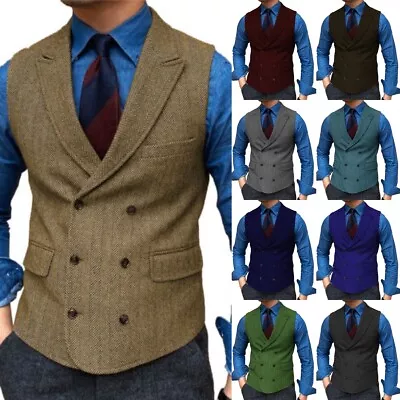 Mens Western Vests Tweed Wool Blend Workwear Business Waistcoats M Large XL XXL • $29.67