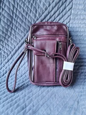 Damart Men Travel Bag Cross Body Burgundy Real Leather  • £9.90