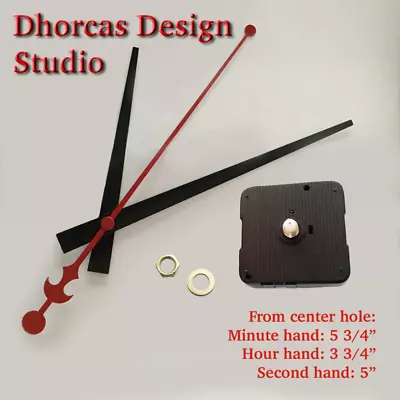 (#03) Quartz Clock Movement Kit 1/4 1/2 3/4  1  Thread Motor & LONG 5  Hand • $10.25