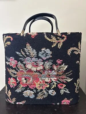 Vintage Jaclyn Floral Needlepoint Purse Carpet Bag Style Large Midcentury 1960s • $28.99