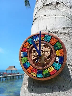 Wall Clock Mayan Calendar Timepiece Handcrafted Caribbean Mexican Folk Art 5in • $64.99