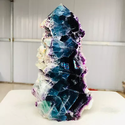 3LB Natural Colorfully Fluorite Quartz Crystal Obelisk Wand Point Healing M749 • $0.99