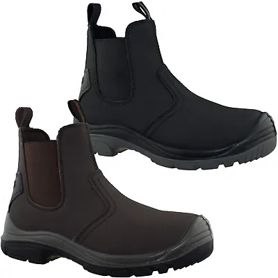 Grafters Leather Dealer Safety Boots Chelsea Lightweight Steel Toe Cap Work Shoe • £26.95