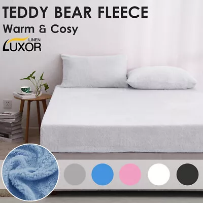 $42 • Buy Teddy Bear Fleece Thermal Sheet Set Or Fitted Flat Sheet Pillowcase Warm Winter
