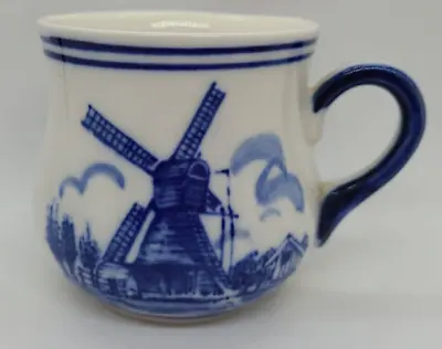 $10.56 • Buy Vintage DELFT BLUE Dutch Flowers And Windmill Mug Hand Painted