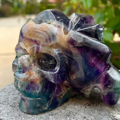 2.64LB Natural Fluorite Crystal Skull Hand Carved Quartz Skull Specimen Healing • $0.99