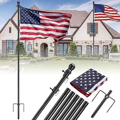 Ground Flag Pole Kit With 3X5 Embriored American Flag - 10 FT Heavy Duty Ingroun • $35.84