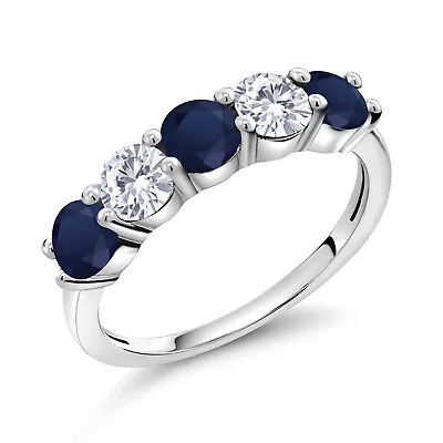 925 Sterling Silver Sapphire And White Moissanite From Charles & Colvard • $99.99