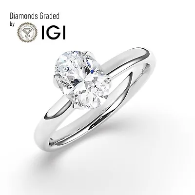 Oval Solitaire Hidden Halo 18K White Gold Engagement Ring 5 Ct Lab-grown IGI • $4218