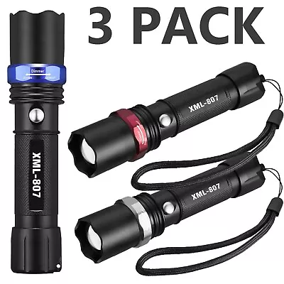 3 X Tactical 18650 Flashlight High Powered 5Modes Zoomable Aluminum • $9.99
