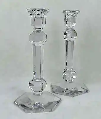 Val St Lambert Gardenia Fine Crystal 9.5  Designer Candlesticks Set Of 2 • $250
