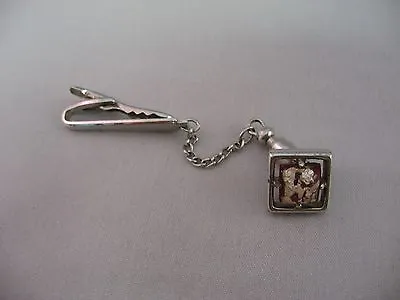 Vintage Tie Clip Tie Clasp W/ Tie Tack Attached By Chain ~ Made In USA ~ • $9.99