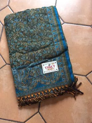 Olive Green Turquoise Shawl Throw Scarf Blanket 100% Yak Wool Reversible J9 • £25