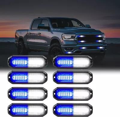 8x Ultra Slim Blue/White 12-LED Grille Strobe Light Warning Hazard Caution Lamp • $79