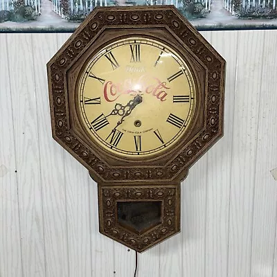 Vintage Coca Cola Pendulum Electric Wall Clock Faux Wood Grain Not Working Stuck • $58.49