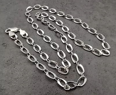 Estate Milor Italy Sterling Silver Modern Flattened Oval Link Chain Necklace 24  • $39