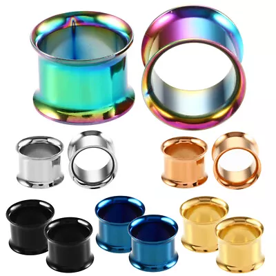 $3.99 • Buy Pair Stainless Steel Ear Skins-Double Flared Ear Gauges-Ear Plugs-Flesh Tunnels