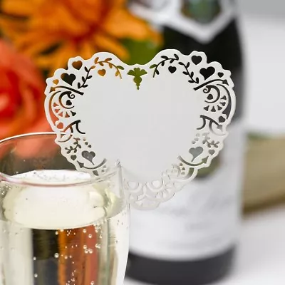 10 WHITE WINE GLASS PLACE NAME CARDS Laser Cut VINTAGE ROMANCE Heart Wedding • £3.50