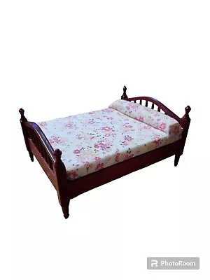 1/12 Scale Dollhouse Miniature Mini Furniture Bedroom Double Bed Wooden • $14.99
