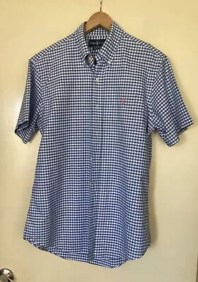 Mens Ralph Lauren Blue/white Check Cotton Short Sleeve Shirt Size M • $20