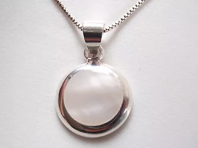 Mother Of Pearl Round 925 Sterling Silver Pendant Small • $13.99