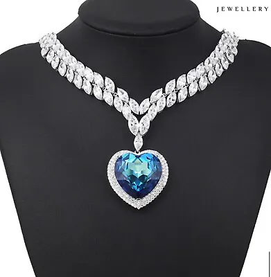 £195 • Buy 100% Swarovski Blue Heart & Diamond Inspired Titanic Heart Of The Ocean Necklace